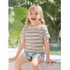 Haloumoning Toddler Baby Girls Striped Short Sleeve T-Shirts Kids Ribbed Knit Ruffle Trim Tops Tees Blouse 9M-8Y(Beige)