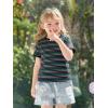 Haloumoning Toddler Baby Girls Striped Short Sleeve T-Shirts Kids Ribbed Knit Ruffle Trim Tops Tees Blouse 9M-8Y(Black)
