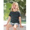 Haloumoning Toddler Baby Girls Striped Short Sleeve T-Shirts Kids Ribbed Knit Ruffle Trim Tops Tees Blouse 9M-8Y(Black)