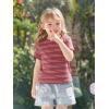Haloumoning Toddler Baby Girls Striped Short Sleeve T-Shirts Kids Ribbed Knit Ruffle Trim Tops Tees Blouse 9M-8Y(Brick Red)