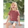 Haloumoning Toddler Baby Girls Striped Short Sleeve T-Shirts Kids Ribbed Knit Ruffle Trim Tops Tees Blouse 9M-8Y(Brick Red)