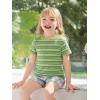 Haloumoning Toddler Baby Girls Striped Short Sleeve T-Shirts Kids Ribbed Knit Ruffle Trim Tops Tees Blouse 9M-8Y(Light Green)