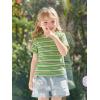 Haloumoning Toddler Baby Girls Striped Short Sleeve T-Shirts Kids Ribbed Knit Ruffle Trim Tops Tees Blouse 9M-8Y(Light Green)