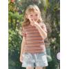 Haloumoning Toddler Baby Girls Striped Short Sleeve T-Shirts Kids Ribbed Knit Ruffle Trim Tops Tees Blouse 9M-8Y(Pink)