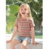 Haloumoning Toddler Baby Girls Striped Short Sleeve T-Shirts Kids Ribbed Knit Ruffle Trim Tops Tees Blouse 9M-8Y(Pink)