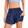 Haloumoning Girls Athletic Shorts Kids Qucik Dry High Waisted 2 in 1 Running Biker Shorts with Pockets 5-14 Years(Navy Blue)