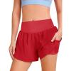 Haloumoning Girls Athletic Shorts Kids Qucik Dry High Waisted 2 in 1 Running Biker Shorts with Pockets 5-14 Years(Red)