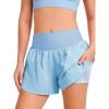 Haloumoning Girls Athletic Shorts Kids Qucik Dry High Waisted 2 in 1 Running Biker Shorts with Pockets 5-14 Years(Sky Blue)