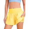 Haloumoning Girls Athletic Shorts Kids Qucik Dry High Waisted 2 in 1 Running Biker Shorts with Pockets 5-14 Years(Yellow)