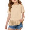 Haloumoning Girls Short Sleeve Shirts Kids Cute Pleated Hem T-Shirts Summer Fashion Tops Tees 5-14 Years(Beige)