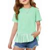 Haloumoning Girls Short Sleeve Shirts Kids Cute Pleated Hem T-Shirts Summer Fashion Tops Tees 5-14 Years(Green)