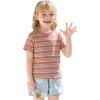 Haloumoning Toddler Baby Girls Striped Short Sleeve T-Shirts Kids Ribbed Knit Ruffle Trim Tops Tees Blouse 9M-8Y(Pink)