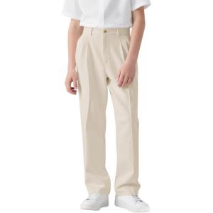 Haloumoning Boys Dress Pants Kids High Waisted Wide Leg Uniform Pants Casual Trousers with Pockets 5-14 Years(Beige)