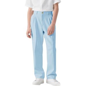 Haloumoning Boys Dress Pants Kids High Waisted Wide Leg Uniform Pants Casual Trousers with Pockets 5-14 Years(Blue)