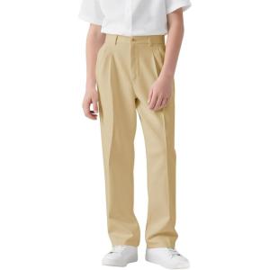 Haloumoning Boys Dress Pants Kids High Waisted Wide Leg Uniform Pants Casual Trousers with Pockets 5-14 Years(Khaki)