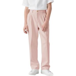 Haloumoning Boys Dress Pants Kids High Waisted Wide Leg Uniform Pants Casual Trousers with Pockets 5-14 Years(Pink)