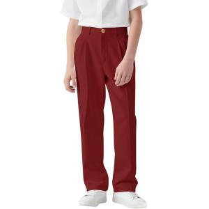 Haloumoning Boys Dress Pants Kids High Waisted Wide Leg Uniform Pants Casual Trousers with Pockets 5-14 Years(Wine Red)