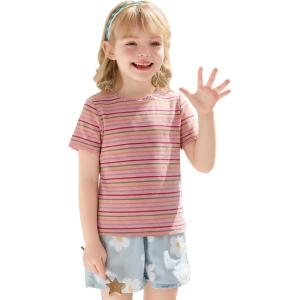 Haloumoning Toddler Baby Girls Striped Short Sleeve T-Shirts Kids Ribbed Knit Ruffle Trim Tops Tees Blouse 9M-8Y(Watermelon Red)