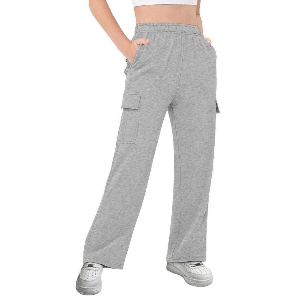 image:imageGirls Kids Cargo Sweatpants Wide Straight Leg Jogger Pants 514 YearsGrey