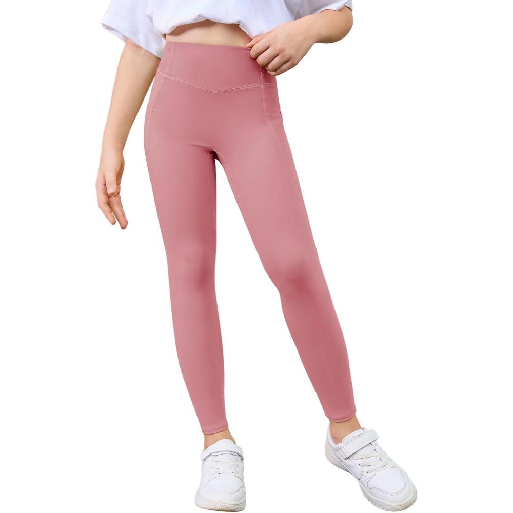 image:imageHaloumoning Girls Athletic Leggings with Pockets Kids High Waist Active Tights Dance Running Yoga Pants 514 YearsPink