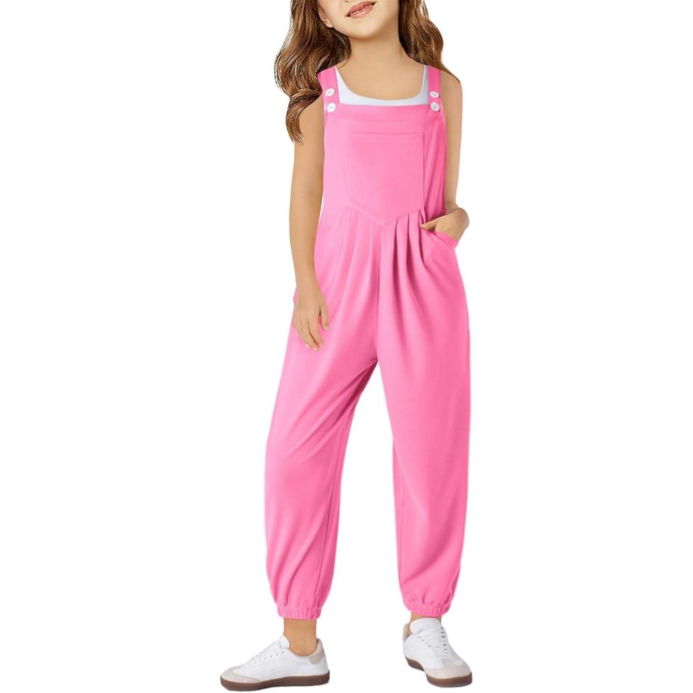 image:imageHaloumoning Girls Overalls Kids Casual Sleeveless Jumpsuit One Piece Rompers with Pockets 514 YearsRose Red