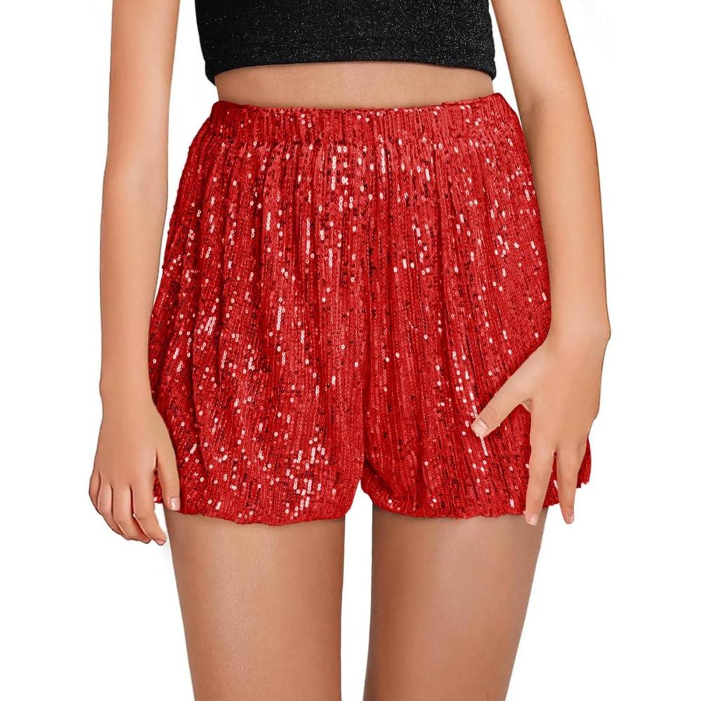 image:imageHaloumoning Girls Sequin Shorts High Waisted Wide Leg Sparkly Glitter Party Shorts 514 YearsRed