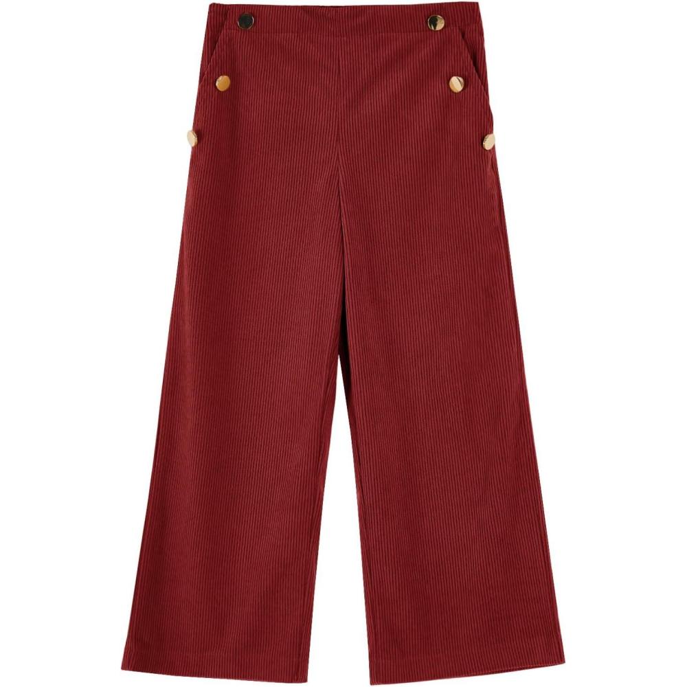 image:imageHaloumoning Girls Wide Leg Corduroy Pants Kids Elastic Waist Gold Button Trousers with Pockets 514 YearsWine Red