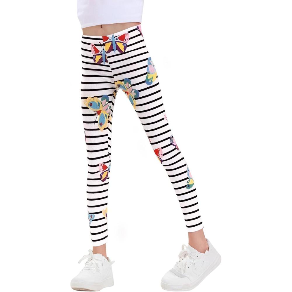 image:imageHaloumoning Kids Girls Striped Leggings Toddler Cute Elastic Waist Printed Pants 310 YearsStriped With Butterfly Print