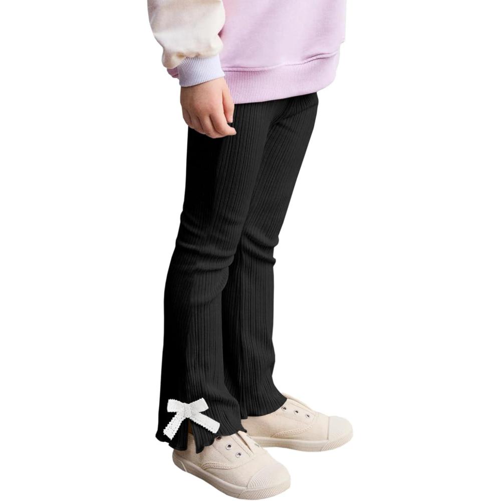 image:imageHaloumoning Toddler Baby Girl Flare Pants Kids Ribbed Elastic Waist Leggings Bowtie Bell Bottom 210TBlack