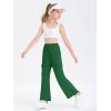 Girls Kids Cargo Sweatpants Wide Straight Leg Jogger Pants 5-14 Years(Green)