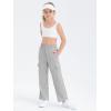 Girls Kids Cargo Sweatpants Wide Straight Leg Jogger Pants 5-14 Years(Grey)