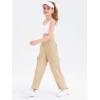 Girls Kids Cargo Sweatpants Wide Straight Leg Jogger Pants 5-14 Years(Khaki)