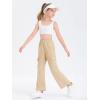 Girls Kids Cargo Sweatpants Wide Straight Leg Jogger Pants 5-14 Years(Khaki)