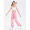 Girls Kids Cargo Sweatpants Wide Straight Leg Jogger Pants 5-14 Years(Pink)