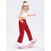 Girls Kids Cargo Sweatpants Wide Straight Leg Jogger Pants 5-14 Years(Red)