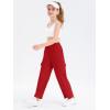 Girls Kids Cargo Sweatpants Wide Straight Leg Jogger Pants 5-14 Years(Red)