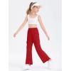 Girls Kids Cargo Sweatpants Wide Straight Leg Jogger Pants 5-14 Years(Red)