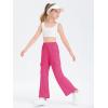 Girls Kids Cargo Sweatpants Wide Straight Leg Jogger Pants 5-14 Years(Rose Red)