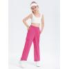 Girls Kids Cargo Sweatpants Wide Straight Leg Jogger Pants 5-14 Years(Rose Red)