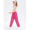 Girls Kids Cargo Sweatpants Wide Straight Leg Jogger Pants 5-14 Years(Rose Red)