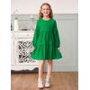 Girls Lantern Long Sleeve Dress Kids Flowy Tiered Ruffle Crewneck A-Line Fall Dresses 5-14 Years(Green)