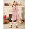 Girls Lantern Long Sleeve Dress Kids Flowy Tiered Ruffle Crewneck A-Line Fall Dresses 5-14 Years(Pink)