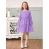 Girls Lantern Long Sleeve Dress Kids Flowy Tiered Ruffle Crewneck A-Line Fall Dresses 5-14 Years(Purple)