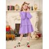 Girls Lantern Long Sleeve Dress Kids Flowy Tiered Ruffle Crewneck A-Line Fall Dresses 5-14 Years(Purple)