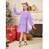 Girls Lantern Long Sleeve Dress Kids Flowy Tiered Ruffle Crewneck A-Line Fall Dresses 5-14 Years(Purple)