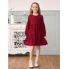 Girls Lantern Long Sleeve Dress Kids Flowy Tiered Ruffle Crewneck A-Line Fall Dresses 5-14 Years(Red)