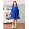 Girls Lantern Long Sleeve Dress Kids Flowy Tiered Ruffle Crewneck A-Line Fall Dresses 5-14 Years(Royal Blue)