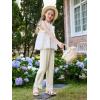 Girls Wide Leg Pants Kids Fashion Lace Hem Elastic Waist Uniform Pants Slacks with Pockets 5-14 Years(Beige)