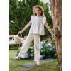 Girls Wide Leg Pants Kids Fashion Lace Hem Elastic Waist Uniform Pants Slacks with Pockets 5-14 Years(Beige)