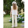 Girls Wide Leg Pants Kids Fashion Lace Hem Elastic Waist Uniform Pants Slacks with Pockets 5-14 Years(Beige)